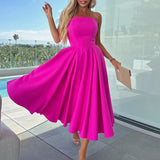 GETADME Women Fashion Solid Color Banquet Dress Elegant Temperament Big Hem Long Dress Sexy 2025 One Shoulder Sleeveless Party Dresses