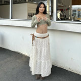 GETADME 야미니야 봄 여성 하이 스플릿 비치 A라인 스커트 캐주얼 루즈 하이웨이스트 홀리데이 휴가 스커트 화이트 맥시 보헤미안 스커트