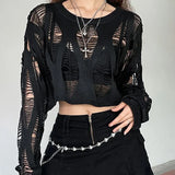 GETADME Women Hole Hollow Out Y2K T-shirts Batwing Sleeve Knitted Shirt For Women Loose Streetwear Tops Spring Autumn 2025