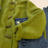 GETADME Green Knitted Cardigan Sweater Coat 2025 Women's Autumn Winter Thickened Soft Outerwear Fashion Horn Buckle Knitwears Sweater