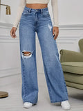 GETADME Women's Jeans Denim Pants Wide Leg Vintage Distressed Ripped Trousers 2026 Streetwear Washed Pockets Floor Length Hole Jeans