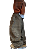 GETADME Mauroicardi Spring Autumn Cool Oversized Long Flowy Baggy Wide Leg Pants for Mens Streetwear Loose Plaid Canvas Trousers 2025