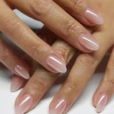 GETADME 24Pcs Short Oval Head Blush Pink Press on Nails with Simple Designs Almond Nails Wearable Acrylic Full Cover Nail Tips with Glue