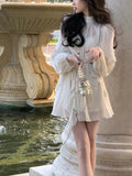 Getadme-Beach Style Chiffon Y2k Mini Dress Office Lady Casual Long Sleeve Elegant One Piece Dress Korean Fashion Clothing Summer