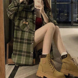 Harajuku Green Plaid Shirts Streetwear Women Vintage Long Sleeve Oversize Blouse Korean Fashion Aesthetic Clothes Female