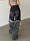 GETADME 2025 Trashy Y2K Streetwear Baggy Stacked Ripped Jeans Pants For Women Clothing Retro Camouflage Patchwork Wide Leg Lady Trousers