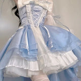 GETADME 2026 New French Romantic Lolita Elegant Dress Irregular Cosplay Princess Puff Sleeve Bowknot Flower Mesh Fantastic Fairy Dresses