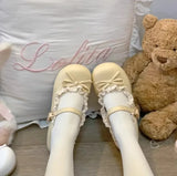 GETADME Women's Fashion Single Shoes Spring New Round Head Shallow Mouth Butterfly Knot Metal Buckle Soft Sole Non-slip Flat Shoes