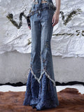 Getadme New Spring Autumn Streetwear Harajuku Punk Gothic Hot Girl Blue Bandage Stitching Denim Pants Fashion High Waist Slim Pant