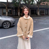 GETADME Retro Korean Style Women's Cotton Jacket Lamb Fur Unique Beautiful Short Size Autumn New Milk Series Cotton Coat