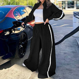 GETADME 여성 가을 ​​패션 스탠드 칼라 긴팔 카디건 탑+와이드 레그 팬츠 캐주얼 겨울 패션 클럽 투피스 세트