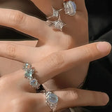 Getadme-Y2K Kpop Crystal Ring for Women Heart Adjustable Irregular Punk Open Rings Vintage Geometric 2023 Trendy Creative Finger Jewelry