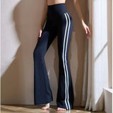 GETADME Fake 2 Pieces Women's Yoga Pants Elastic Boot Cut Lady's Sportswear Chic Shirring Long Trousers High Waist Slim Gym Flare Pant