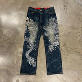 GETADME Japanese Harajuku Jeans Mens New Dragon High Quality Jeans Gothic Y2K Vintage Hip Hop Streetwear Denim Fabric Wide Leg Pants
