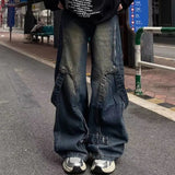 GETADME American high street men and women trendy hip-hop loose straight leg jeans for couples personalized wide leg casual pants y2k