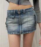 Low waist summer women fashion vintage water wash rivet casual jean mini skirt