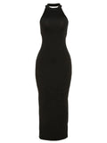 GETADME Sexy Backless Halter Elegant Bandage Maxi Dress Outfits for Women Sleeveless Summer Club Party Black Gown Dresses