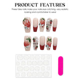 GETADME Handmade Press on Nails 3D Sweet Strawberry Crystal Design Fake Nails Shiny Red French Long Ballet Coffin False Nail Tips 10pcs