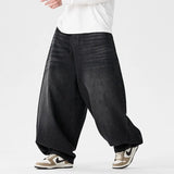 GETADME Denim Wide Leg Pants Mens Fashion Casual Pants Loose Hip Hop Lantern Pants Streetwear Jeans Male Elastic Waist Trousers Oversize