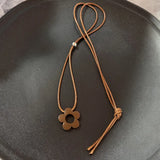 GETADME Vintage Brown Natural Stone Pendant Necklace for Women Fashion Geometric Long Leather Rope Necklace Sweater Chain Jewelry Gifts