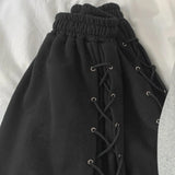 GETADME Y2K 사이드 아이릿 스웨트 팬츠 레이스업 드로스트링 팬츠 스트리트웨어 여성 한국 팝 의류 트렌드 하라주쿠 클래식 배기 팬츠
