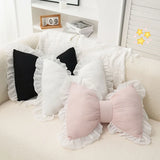GETADME Modern Simple Sofa Pillow Living Room Bedside Cushion  Cute Bow Back Lace Edge  Comfortable and Breathable Pad