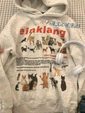 Getadme 1 Cat Dog Print Sudadera Fleece Loose Animal Pullovers Hooded Thick Casual Tops High Street American Women Vintage Sweatshirt