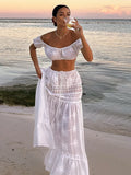 GETADME Two Piece Set Women Top Skirt Suit Summer High Waist Skirt Top Lace Suits Bohemian Skirt Bodycon Maxi Skirt Vintage Skirt Sets