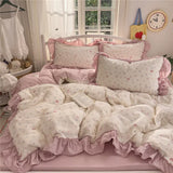 GETADME 3/4Pcs Korean Princess Style Ruffles Bedding Set Single Queen King Size Duvet Cover Set Bed Sheet Pillowcases