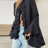 GETADME Tencel Lotus Leaf Chiffon Top, Loose Cardigan, Flared Sleeve, European and American, Autumn, 2025