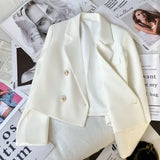 Getadme Autumn Fashion Blazers Women Temperament Solid Double Breasted Cropped Jacket Woman Basic All Match Suit Outwear Female