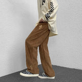 Warm Thick Cross Corduroy Pants Winter Y2K Straight Pants With Pockets For Women Men Unisex Elastic High Waist Wide Leg Trousers