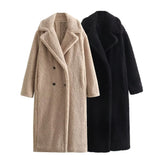 Getadme Nouveauté Automne/Hiver Manteau long croisé pour femme, tendance et décontracté, à col polo 
