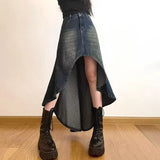 GETADME Vintage High-waisted Denim Skirt American Style Sensibility Petite Fish Tail Skirt Long Dress For Women