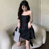Getadme Lady Elegant Slim Off Shoulder Backless Dresses Sexy Party Sleeveless Streetwear Red Women Strapless Mini Dress Summer