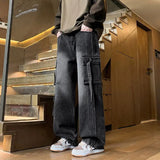 GETADME Autumn New Men's Loose Jeans Multi-pocket Work-wearing Jeans Street Hip-hop Straight Wide-leg Pants Baggy Dance Pants