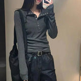 GETADME Y2K High Street Women Sweaters 2025 New Gray White Button Up Bottoming Pullover Woman Slim Fit Long Sleeve Knitted T-Shirt