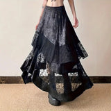 GETADME Gothic Vintage Black Midi Skirt Aesthetics Y2k Lace Irregular Skirt French Style Elegant Casual Skirt Woman Design Chic