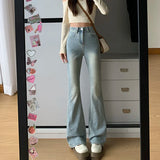 GETADME Women Flare Stretch Moustache Jeans Fashion Skinny Bell Bottom High Waist Gray Denim Pants Lady Classic Y2K Punk Long Trousers