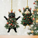 GETADME Christmas Cat Pendant Halloween Cartoon Animal Christmas 2D Acrylic Xmas Tree Ornaments 2025 New Year Home Decor