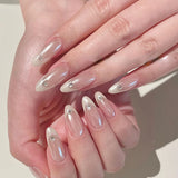 GETADME 10개입 누드 컬러 핸드메이드 프레스온 네일 풀 커버 점진적 변화 크리스털 클리어 프렌치 아몬드 가짜 네일 매니큐어 네일 팁