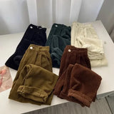 Getadme Retro High Waist Corduroy Pants Women Spring Fall Straight Causal Full Length Trousers Korean Fashion Baggy All Match Black Pant