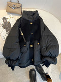 Getadme-Cotton Padded Jacket Women Casual Loose Black Coat Winter Oversize Thick Warm Parkas Lady Fashion Super Hot Stand Collar Jacket