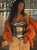 GETADME Solid Color Shiny Bodycon Sexy Style Vest Top 2025 New Summer Ladies Camisole Casual Basic