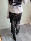 GETADME American Vintage Washed Distressed Pleated Button Jeans Women Streetwear Y2k Retro Full Length Pants Slim Spring Summer
