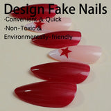 Getadme French Fake Nails Red Five-pointed Star False Nails Full Cover Press on Nail Tips y2k Nail Art Almond Artificial Nail Patches