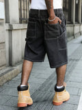 GETADME Men's Summer Black-Grey Loose Baggy Denim Shorts
