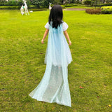 GETADME Elsa Dress Cloak Summer Snow Queen Party Princess Cape Child Fancy Girls  Christmas Halloween Costume Anna Elsa Dress Up
