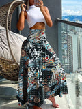 Getadme-Boho Print Skirts For Women 2024 Summer Casual Elastic High Waist A-line Big Swing Long Dress Vacation Beach Party Skirt Robe
