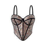 GETADME Push Up Women Sexy Gothic Flower Embroidery Corset Top Bustiers Lace Bra Lady Camis Overbust Cropped Tops Club Party Lingerie